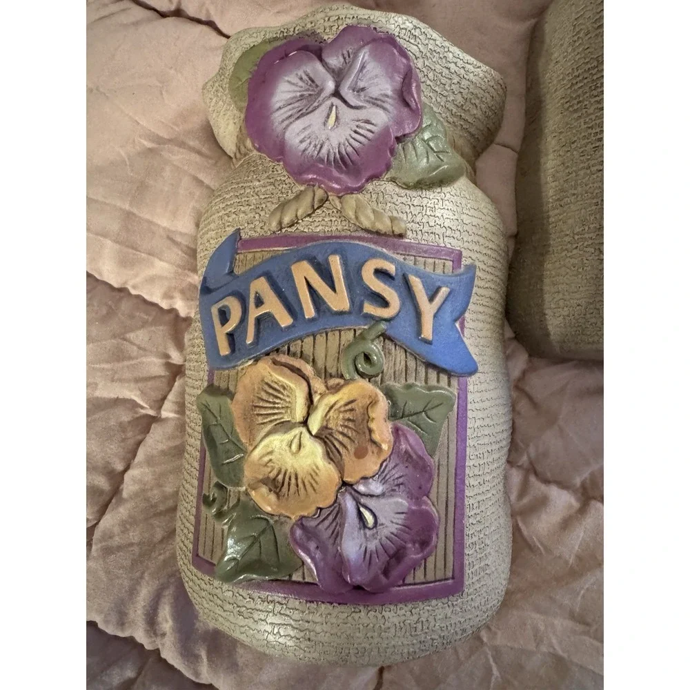 Vtg Planter Wall Hanger Sunflower Pansy Burlap Sack Pocket Country Cottagecore
